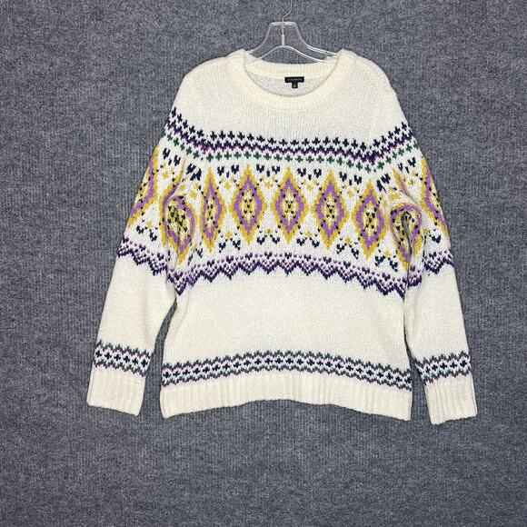 Talbots Sweaters - Talbots Womens Cream Fair Isle Pullover Sweater Size XL Crew Neck Wool Blend
